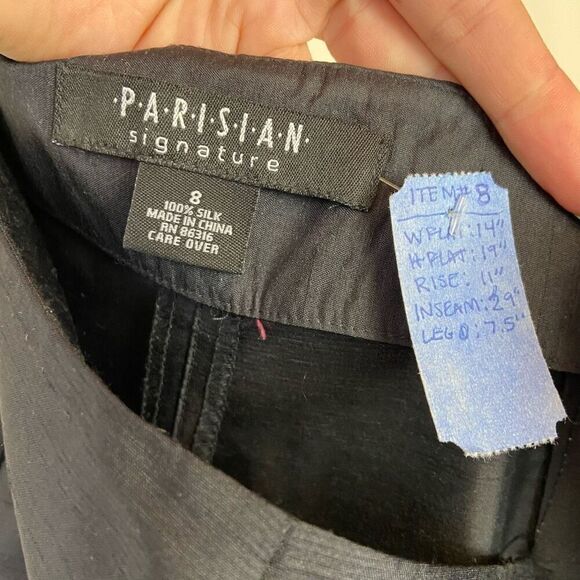 Parisian Signature Black 100% Silk Twill Ankle Length Slacks Pants - SZ 8 - Picture 4 of 9